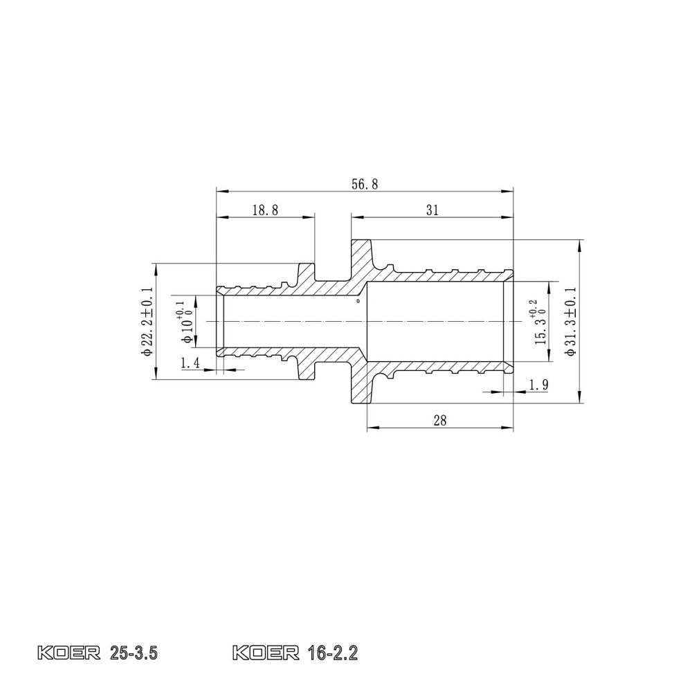 Муфта з'єднувальна перехідна Koer KA.С16-25 - 16(2.2mm) x 25(3.5mm) (KR4859) Київ - фото 2