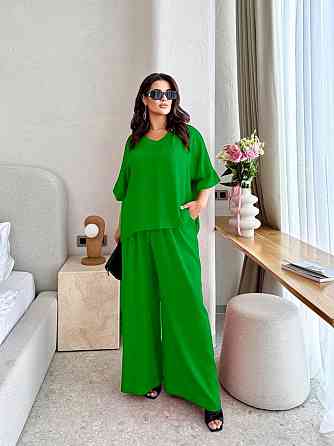 Жіночий легкий костюм оверсайз: футболка та штани жаті шовк Зелений, 3XL/7XL Одеса