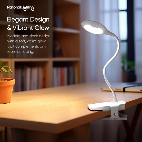 Настольная LED лампа National Lighting 4,5 Вт с аккумулятором, USB, сенсорным управлением, зажимом, гибкой шейкой, 5 цветов Киев