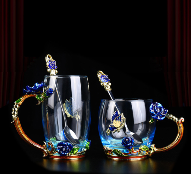 Чашки ПОДАРОЧНЫЕ 2 в декоративном металлическом подстаканнике  Синяя РОЗА Кременчуг - изображение 3