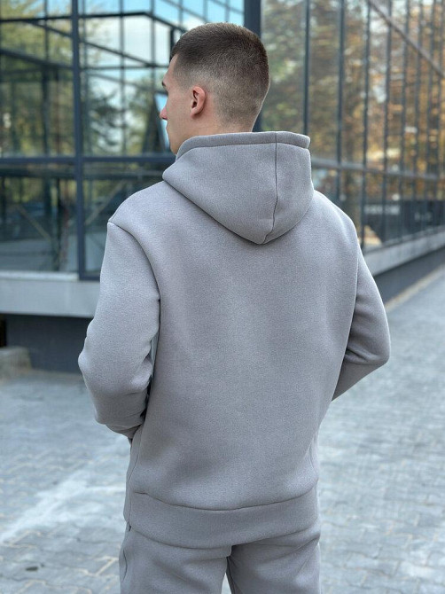 Теплое мужское худи на флисе с капюшоном стальное Pobedov 008 ЗИМА Киев - изображение 6