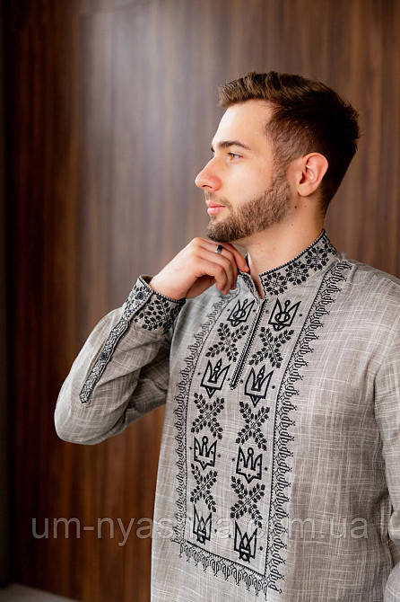 Мужская рубашка вышиванка серая Династия  р.S-XXL Кривой Рог - изображение 1