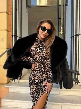 Жіноче стильне романтичне мідіплаття з розрізом ангора рубчик (лео трикотаж рубчик) леопардовий, 42/44 Одеса