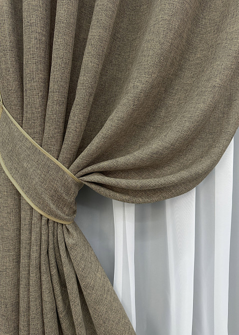 Комплект готовых штор VR-Textil Лен Мешковина № 1770ш Какао 150х270см 2 шт (33-0728) Киев - изображение 5