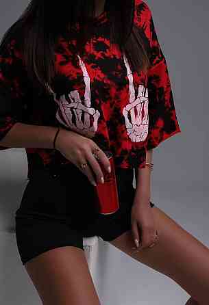 Жіночий стильний літній костюм-двійка: топ tie dye + комбез двонитка + мікродайвінг Чорний, 42/44 Одеса