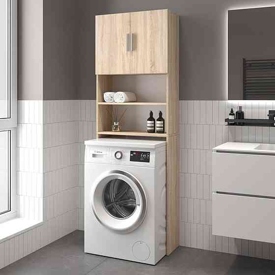 Тумба под стиральную машину VAYS M-107 Дуб Сонома, шкаф в ванную, ЛДСП, 64×25×190 см Львов