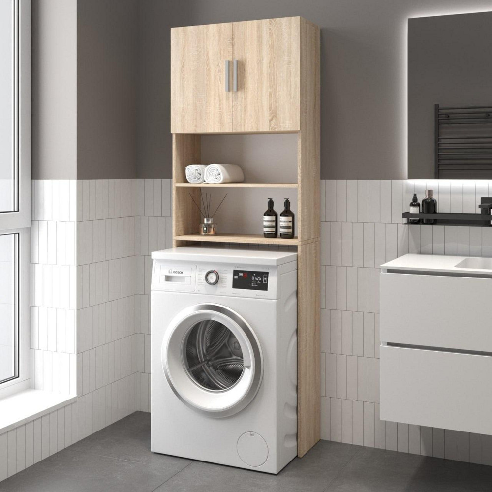 Тумба под стиральную машину VAYS M-107 Дуб Сонома, шкаф в ванную, ЛДСП, 64×25×190 см Львов - изображение 1