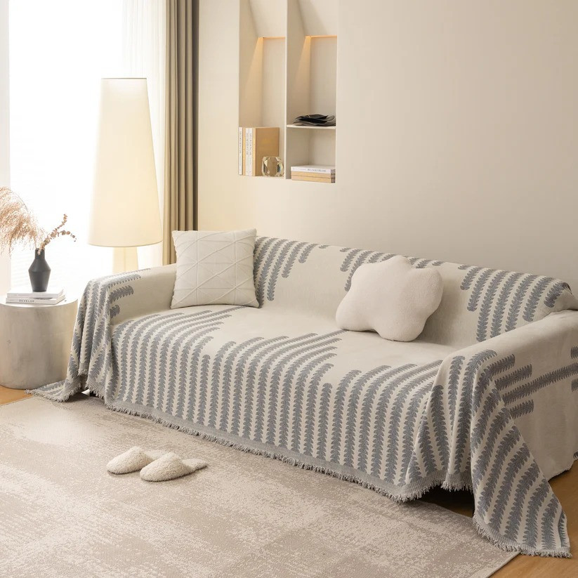 Плед покрывало для дивана и кровати,чехол накидка для мягкой мебели 180х230 см,бело-серый с узором Каменец-Подольский - изображение 7