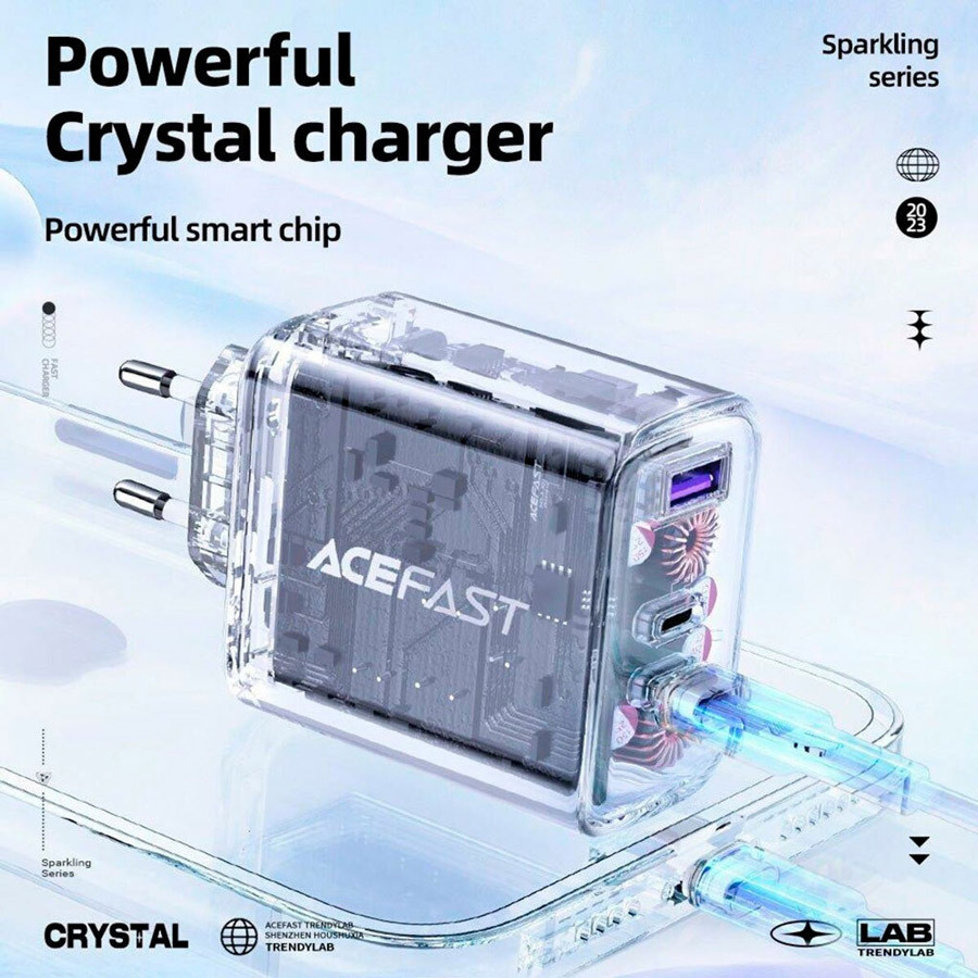 Зарядний пристрій 3xUSB 65W (2xUSB-C+USB-A) Gan A45 Fast Charger Mountain mist Acefast Винница - изображение 8
