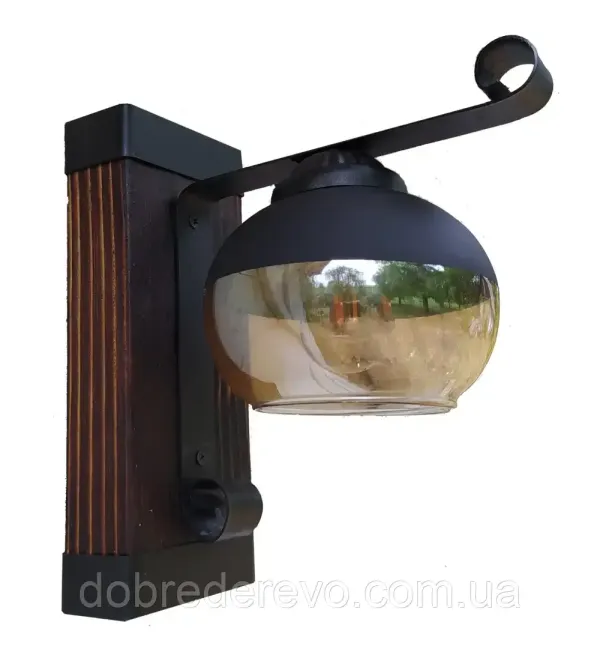 Бра дерев'яний світильник склянним плафоном Вижниця - фото 1