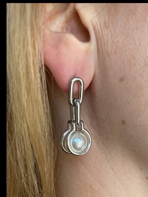 Tiffany Тиффани серьги с жемчугом, посеребрение, упакованы в мешочек Одесса - изображение 5