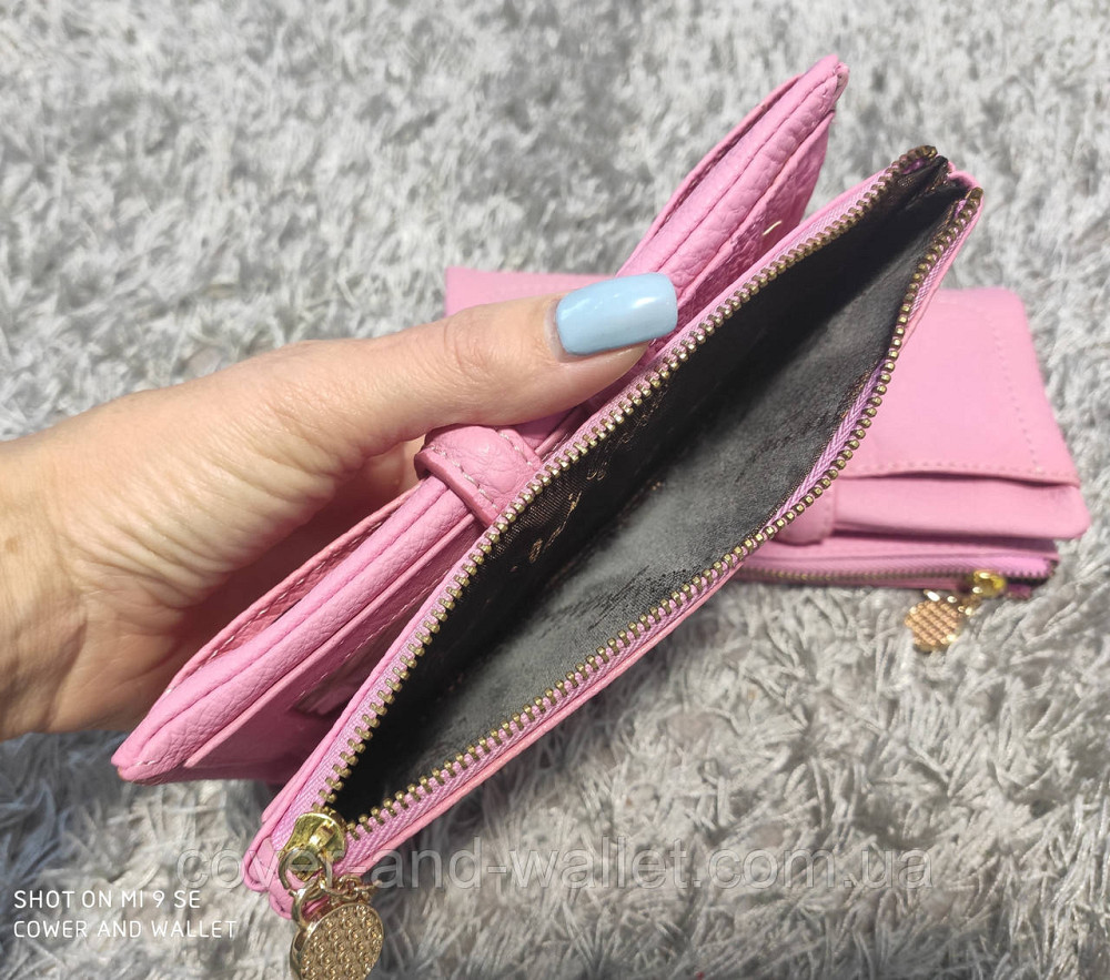 Гарний рожевий жіночий шкіряний гаманець на кнопці та змійці Guxilai Київ - фото 7
