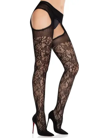 Колготки Leg Avenue Cross Hatch Floral Lace Suspender Hose One Size Львів