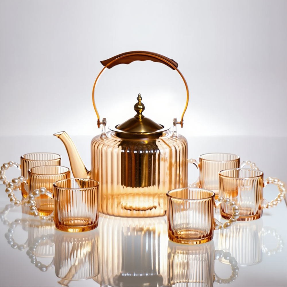 Yiwu Набір для заварювання чаю зі скляним чайником та 6 чашок, коричневий 64486-38 Коломыя - изображение 1