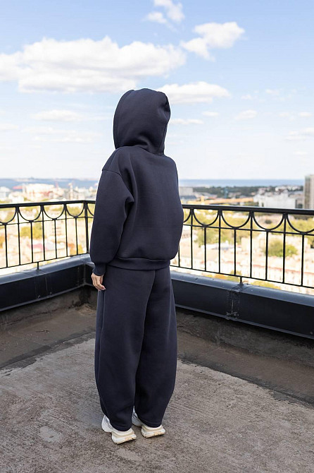 Женский теплый костюм двойка свободного кроя на каждый день турецкая трехнитка на флисе Графит Одесса - изображение 8