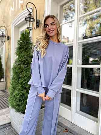 Жіночий стильний повсякденний костюм турецький двонитка Світло-сірий Одеса