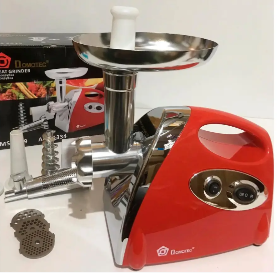 Электромясорубка Domotec MS-2019 Red 2800 Вт с насадками для колбас, кеббе и томатов, реверс, 3 диска Одесса - изображение 3