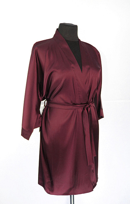 Халат женский шелковый под пояс длина 90см Бордовый XL/2XL Харьков - изображение 5
