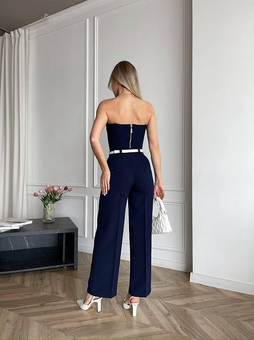 Женский классический брючный костюм двойка: корсет и штаны костюмка Темно-синий, 42/44 Одесса - изображение 6