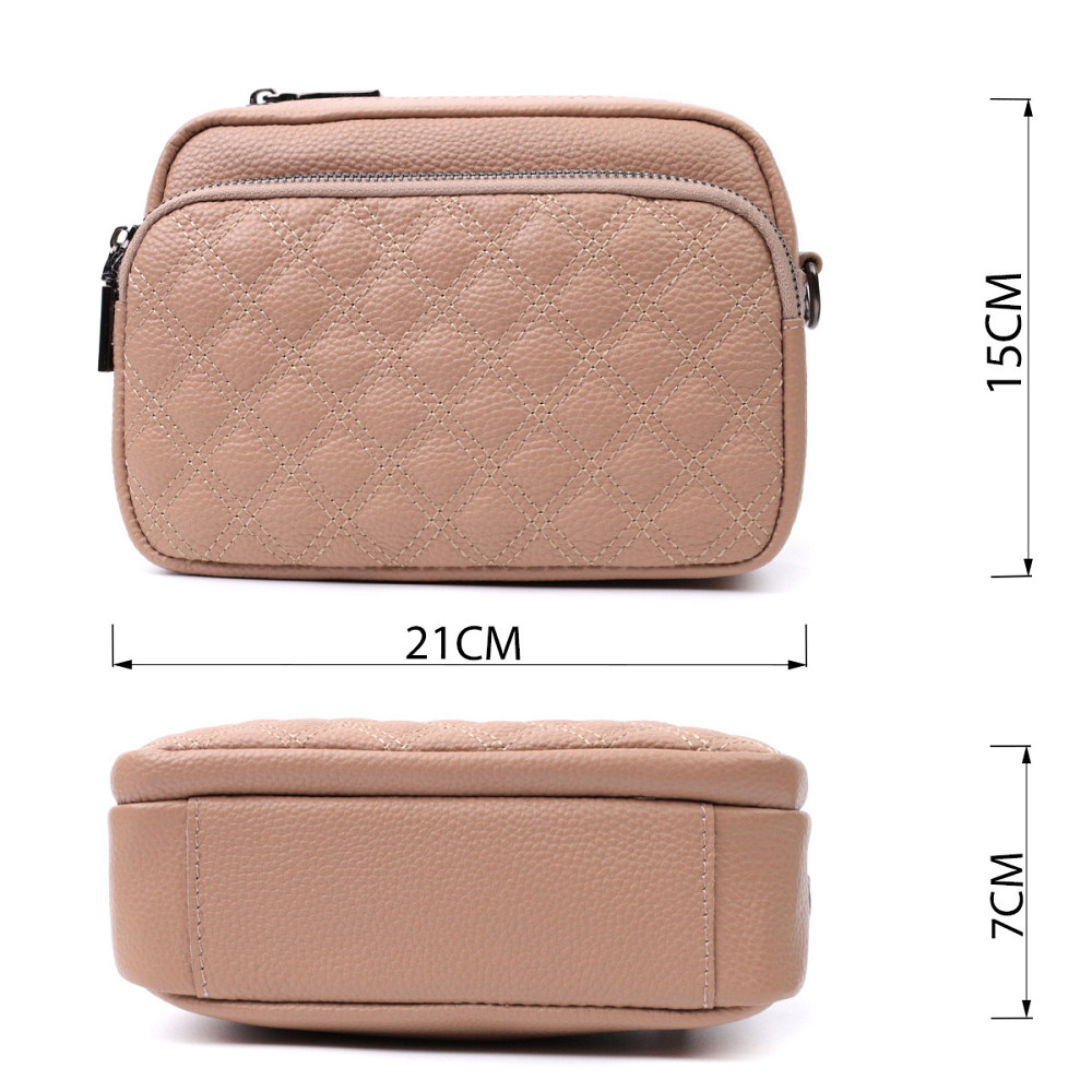 Модная женская сумка прошитая ромбами на лицевой стороне из натуральной кожи Vintage 22637 Бежевая Киев - изображение 3