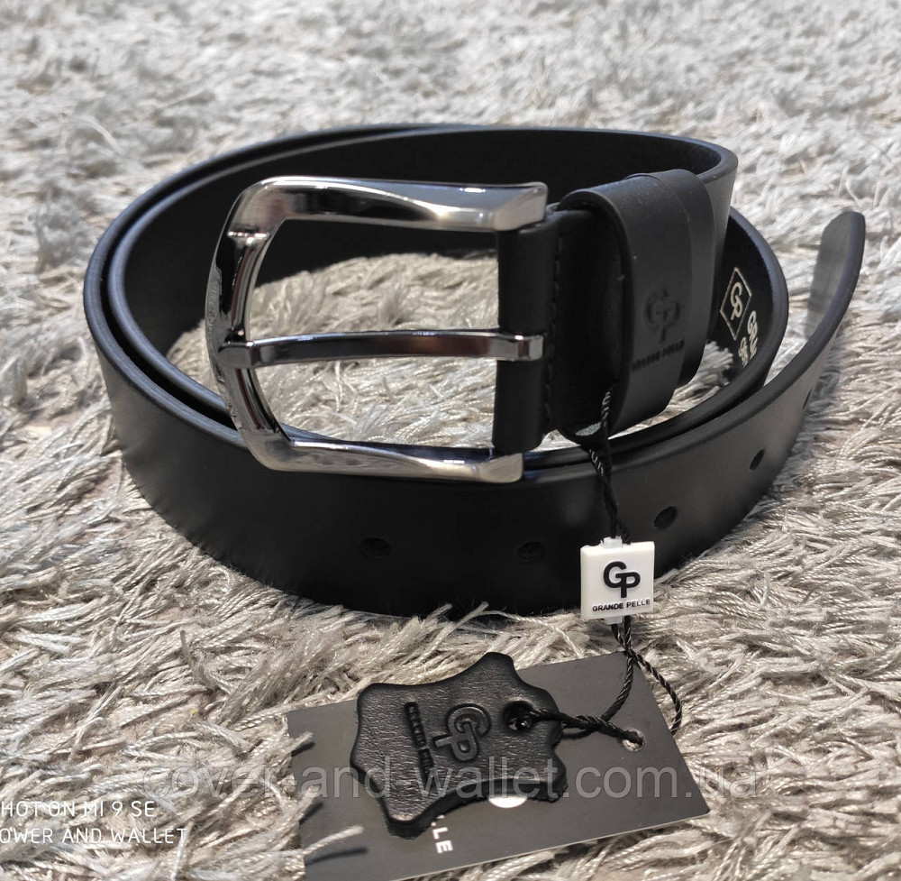 Універсальний гладкий чоловічий шкіряний ремінь Grande Pelle (чорний) Київ - фото 4