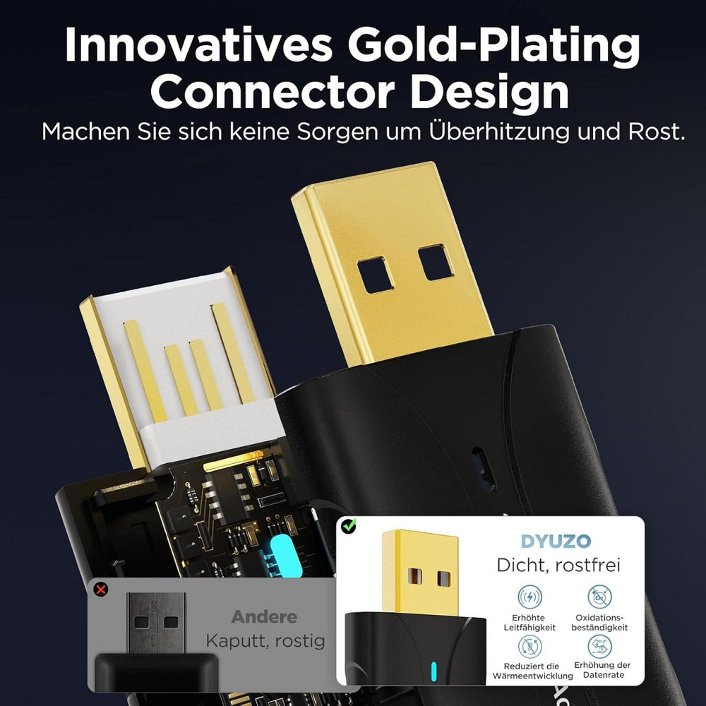 Автомобільний бездротовий адаптер DYUZO 2-в-1 для CarPlay і Android Auto, з позолоченим мідним інтерфейсом, USB-A/USB-C Київ - фото 2