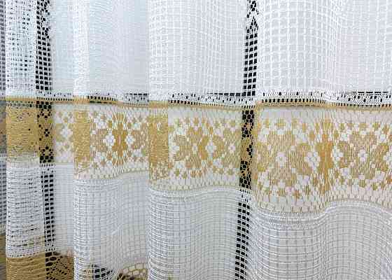 Тюль сетка VR-Textil Juli № 1721т Арка на кухню цвет белый со светло-коричневым 500х160 см (53-0039) Киев