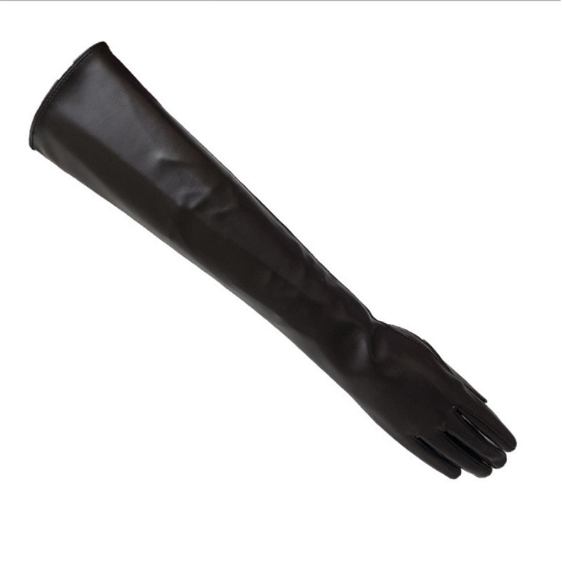 Високі рукавички жіночі із екошкіри кавовий M Київ - фото 2