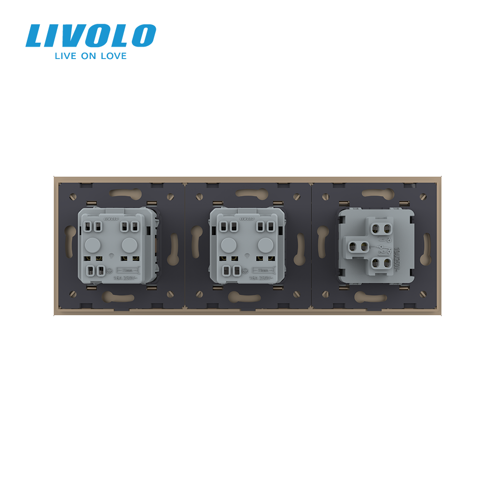 LIVOLO Одноклавішний вимикач з подвійною розеткою Livolo золотий скло (VL-C7C2EUK1-13) Коломия - фото 8
