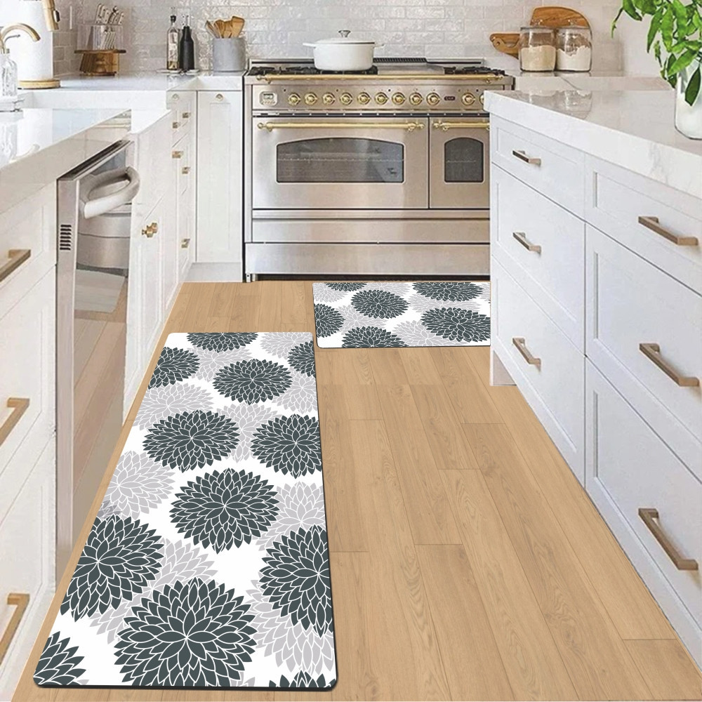 Набор 2 коврика для ванной и кухни Aquarius Суперпоглощающие 50х80 см + 50х120 Серые Цветы Буча - изображение 1