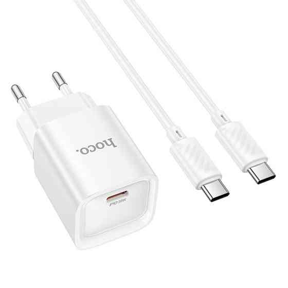 Мережевий зарядний пристрій з кабелем HOCO C146A Charm single port PD20W charger set (C to C) (EU) White Одеса