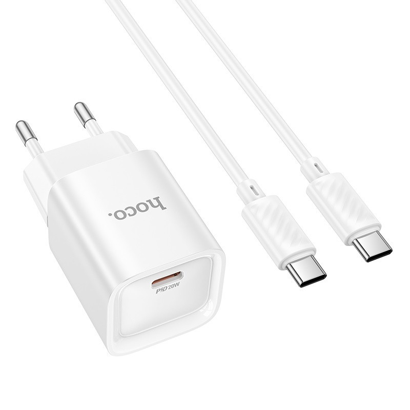 Мережевий зарядний пристрій з кабелем HOCO C146A Charm single port PD20W charger set (C to C) (EU) White Одеса - фото 6