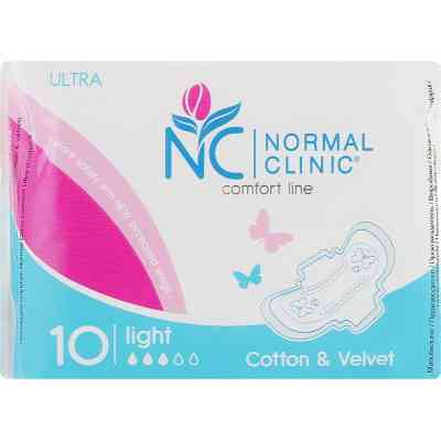 Гигиенические прокладки Normal Clinic Ultra Cotton & Velvet Light 10 шт. (3800213302864) Винница