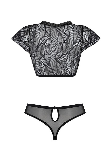 Комплект Passion LEAFA BIKINI black S/M, бюстгальтер-топ с рукавчиками, стринги-шортики с вырезом Sex Aura Киев - изображение 4