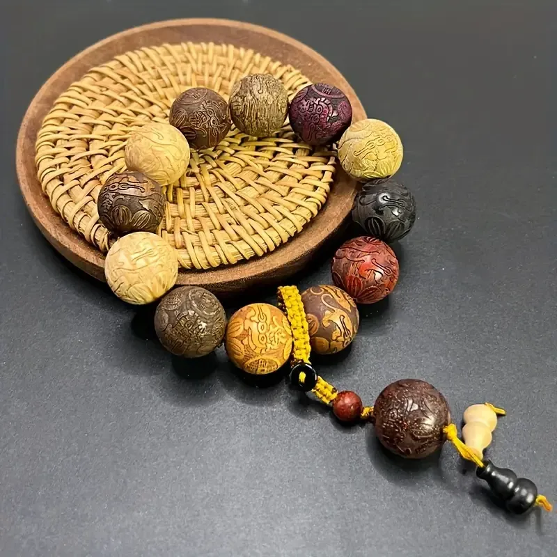 Дерев’яні молитвенні чотки-браслет з різьбленими бусинами – талісман удачі Київ - фото 1