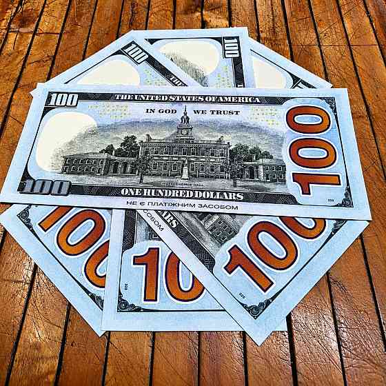 Доллары купюры по $100 нов. дизайна (синие), сувенир, игровые, пачка/80 банкнот Киев