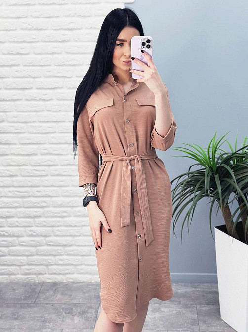 Довга сукня-сорочка з поясом "Marcella" оптом | Норма | Розпродаж моделі Київ - фото 7