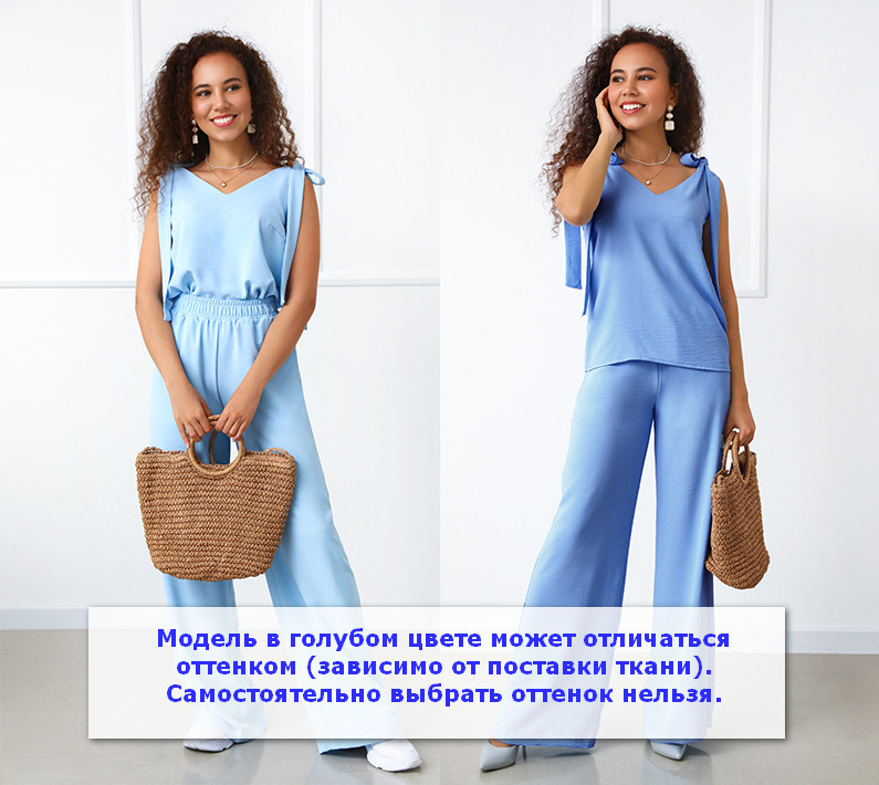 Літній жіночий костюм із широкими штанами "Ясмин" оптом | Норма та батал | Розпродаж моделі Блакитний, 46 Київ - фото 2