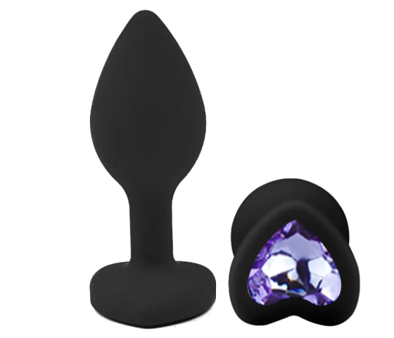 Силиконовая анальная пробка EGZO - Silicone Black Heart Plug Amethyst, size S Sex Aura Киев