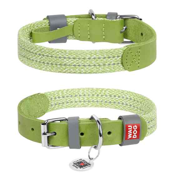 Нашийник для собак зі шкіри та відновленої бавовни WAUDOG Classic, L, Ш 25 мм, Дов 38-49 см сал Коломия