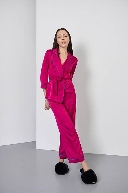 Піжама жіноча шовкова зі штанами Малиновий с/к XL/2XL Харків - фото 1