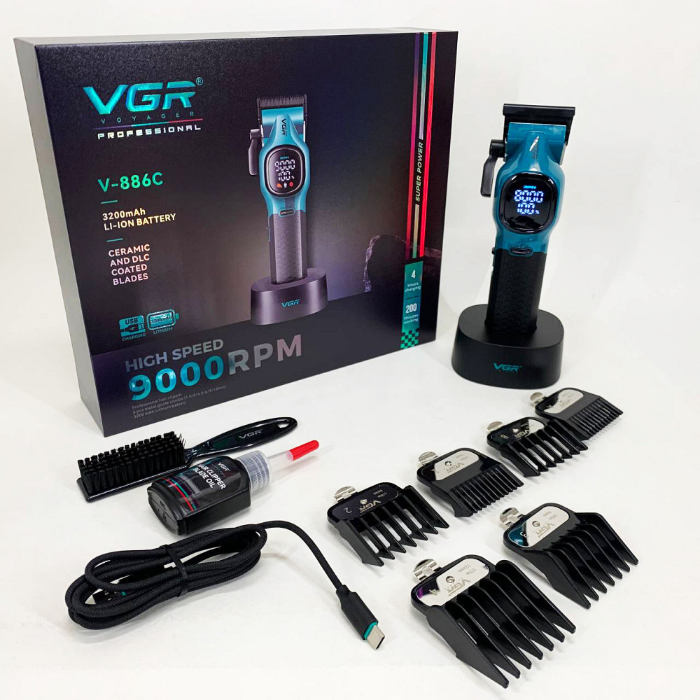 Бездротова машинка для стрижки для дому VGR V-886C BLUE Електрична машинка з насадкою бороди OL-42 Івано-Франківськ - фото 8