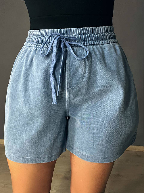 Шорти жіночі джинсові Kenalin 460-4 тенсель тонкі короткі на резинці блакитні, блакитний, L, L, 80 см, 110 см Київ - фото 11