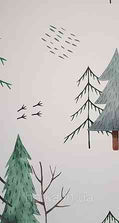 Шпалери флізелінові екологічно чисті Rasch Kids World 0.53х10 дитячі ялинки гілки зелені сірі на білому Київ