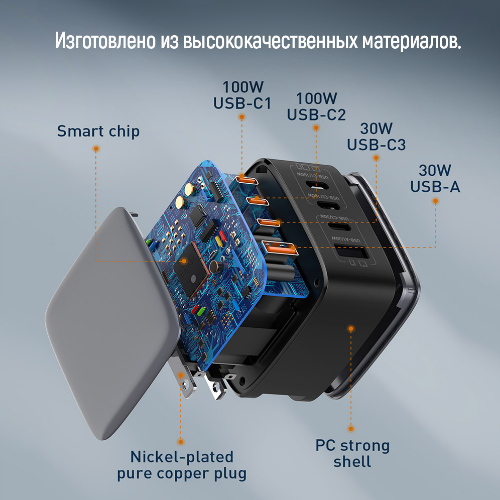 Зарядний пристрій мережевий USB/3Type-C PD 100W чорний GaN ColorWay Житомир