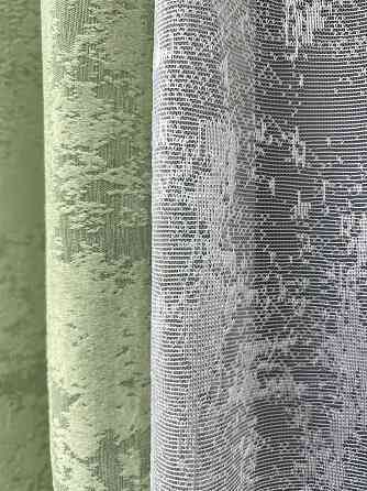 Комплект штор VR-Textil Жакард Мармур 200х270 2шт і Тюль 500х270 1147ш-1400т Світло-оливковий з білим 71-192/6 Київ