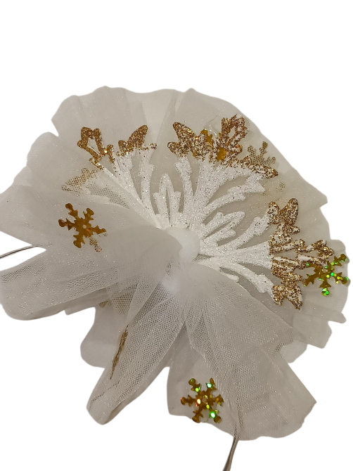 Обруч на новый год снежинка c золотинкой с фатином на голову one size ручная работа белый Киев - изображение 4