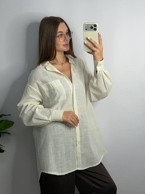 Жіноча літня сорочка oversize Молочний, L/2XL Харків - фото 5