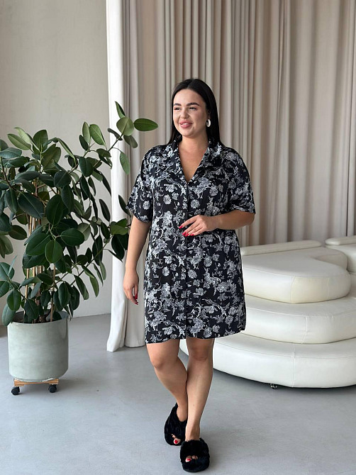 Жіноча шовкова нічна сорочка великих розмірів Ночнушка PLUS SIZE Одяг для дому Сукня для сну з квітами Одеса - фото 4