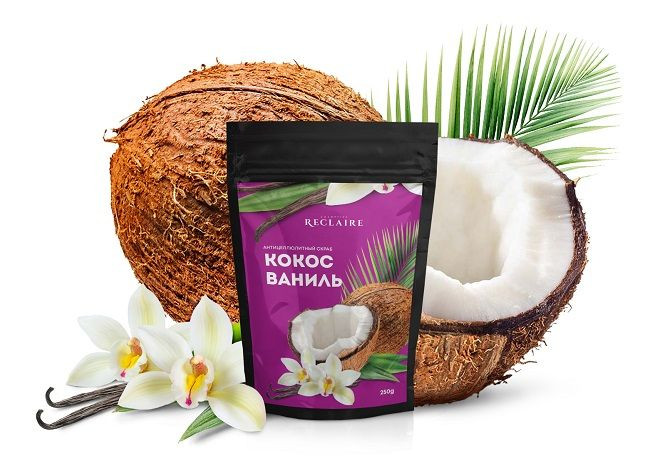 Скраб антицеллюлитный Кокос-Ваниль Reclaire 250 мл Киев - изображение 5
